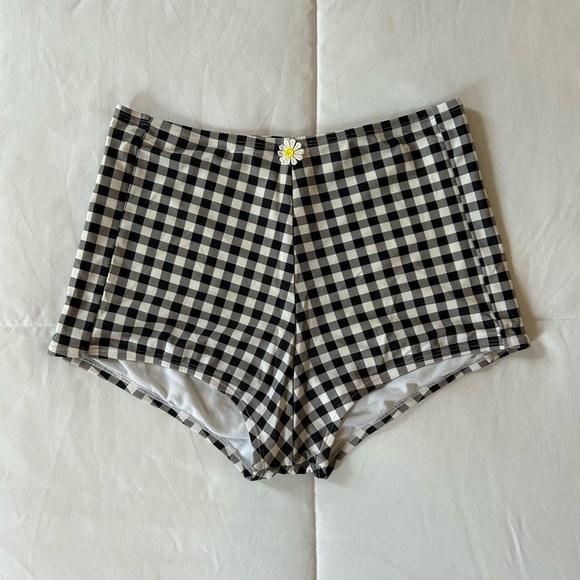 Betsey Johnson Gingham High Waisted Boyshort Bikini Bottoms - Picture 4 of 16